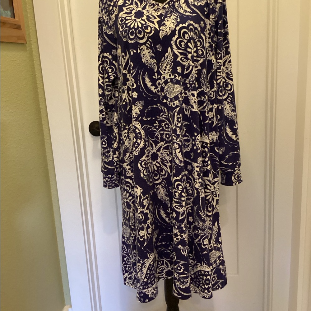 LuLaRoe Blue and White Floral Midi Dress